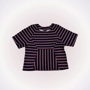 Bobeau black, red, and white striped boxy short sleeve top | Sz S